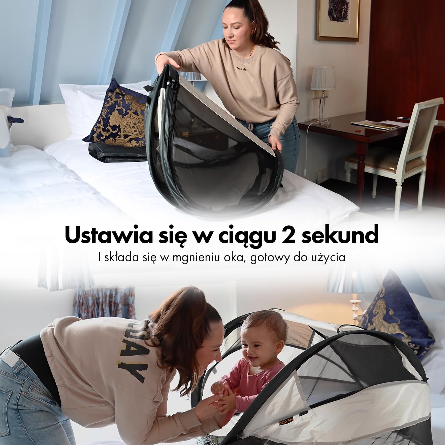 Deryan Łóżeczko turystyczne dla niemowląt i dzieci z materacem – od urodzenia do 2,5 roku, rozkładane łóżeczko dla małych dzieci, namiot rozkładany w 2 sekundy, w zestawie moskitiera i torba podróżna