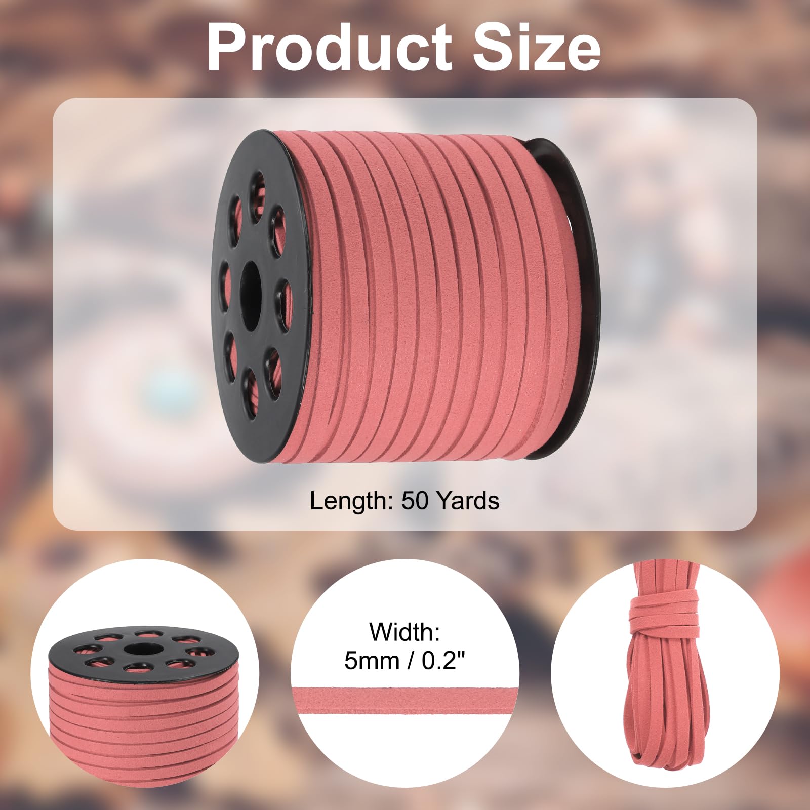 PATIKIL 50 Yards x 5mm Faux Suede Leather Cord, Leather Lace String for Bracelet Necklace Beading Making DIY Crafts, Watermelon Red - Image 2
