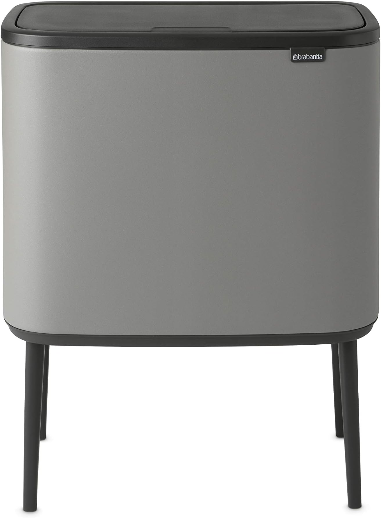 Brabantia Bo Touch Bin - 11 + 23L Inner Buckets (Mineral Concrete Grey) Waste/Recycling Kitchen Bin - Soft-touch