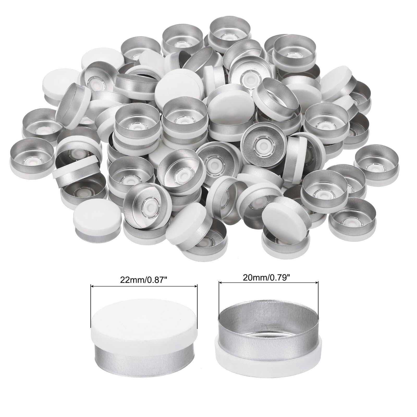 Capsules Flip-Off 20mm - 200 Pièces Joints Aluminium Plastique pour Fioles, Ouverture Lisse, Résistant à la Chaleur(White,20mm)