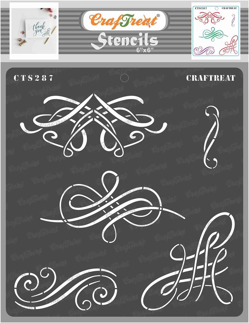 Reusable Swirls Calligraphy Stencils for Painting on Wood, Canvas, Paper, Fabric, Floor - Calligraphy Swirl Stencil - 6x6 Inches - DIY Craft Stencils for Painting Calligraphy Design