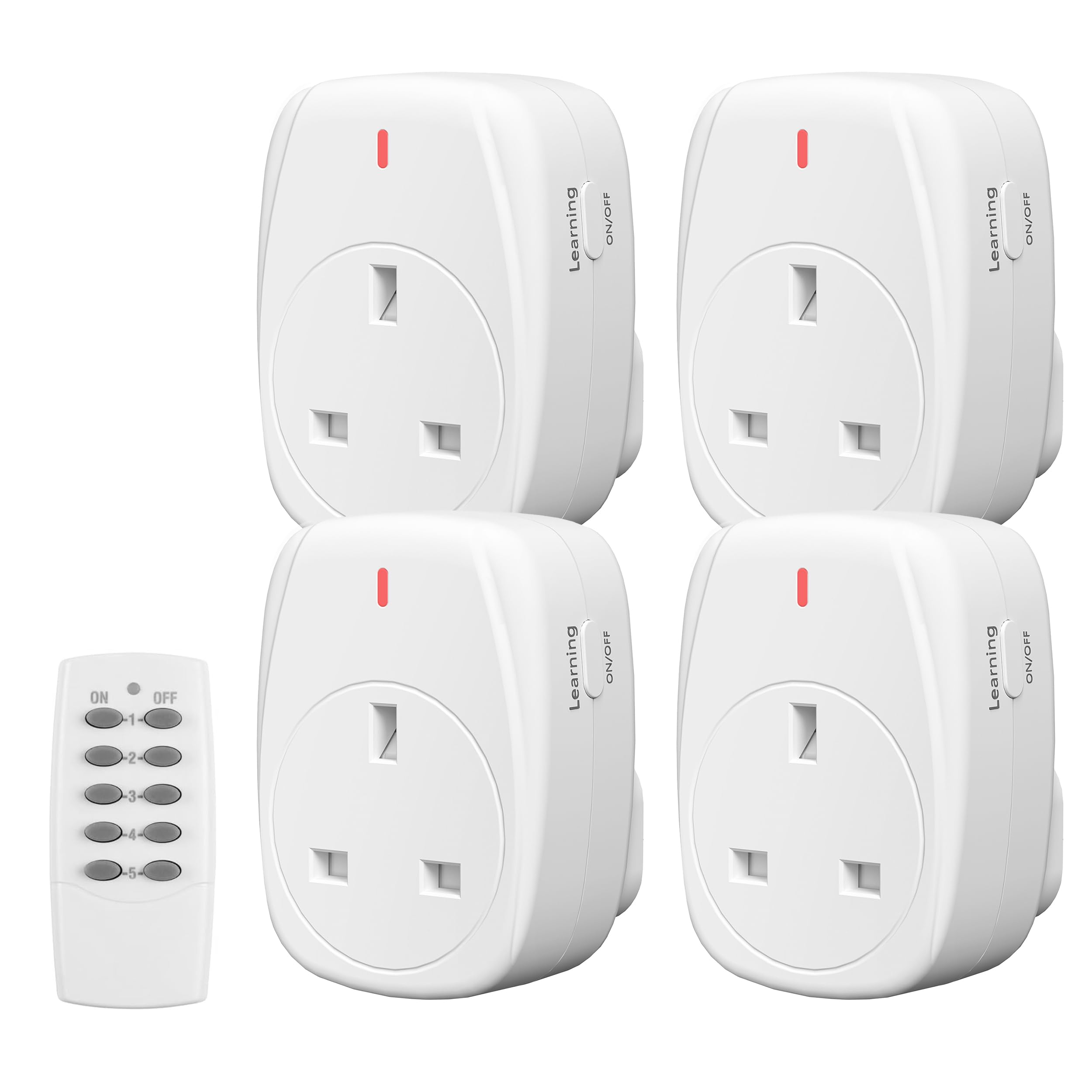 HBN 13A/3120W Remote Control Plug Sockets,Wireless Remote-Control Socket for Christmas Light,Wireless Remotes Light Switch with 30m/100ft Operating Range,4 Pack Sockets and 1Remote