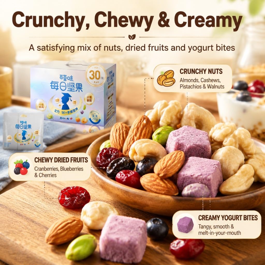 Täglicher Snack Aus Reinen Nüssen Und Früchten, 30 Päckchen, Insgesamt 750 G, Bei Niedriger Temperatur Geröstete Nüsse, Trockenfrüchte, Joghurtstückchen, Tragbarer Gesunder