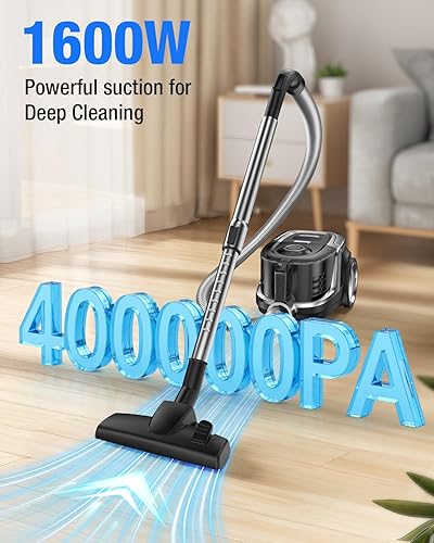 Miniatura 2 de Zefiro Aspiradora de recipiente, aspiradora sin bolsa de 40 Kpa 1600 W, aspiradora ligera para suelos duros, alfombras, mascotas, gris (plateado)