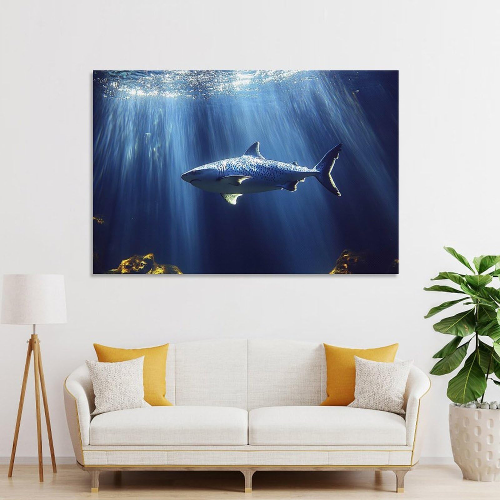 Junmoney Canvas Art Print Spotted Shark Underwater, 24x36inch(60x90cm), for Home Office, Desk Area Or Studio, Wall Art That Adds Style to Work Areas