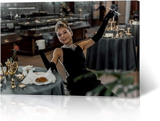 HB Art Design Audrey Hepburn Wall Art Scene of Breakfast at Tiffany's Movie 1961 Canvas Wall Art Canvas Print Wall Decor Artwork Bedroom Decor Living Room Decor Made in The USA 8x12