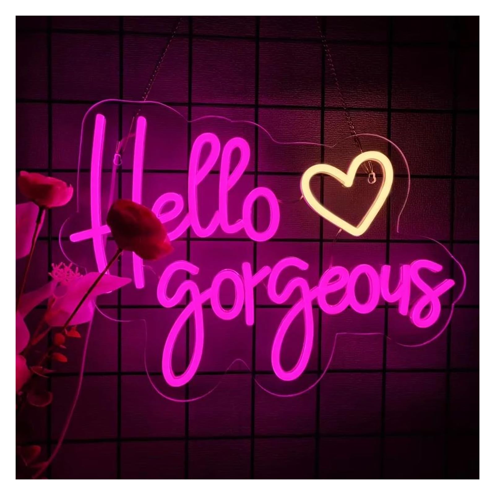 SHOUXI Sign Lamp Hello Gorgeous Neon Sign Dimmable for Beauty Room Wedding Powder Room Bedroom Clothing Store Wall Decor USB Lamp 40cmx29.5cm