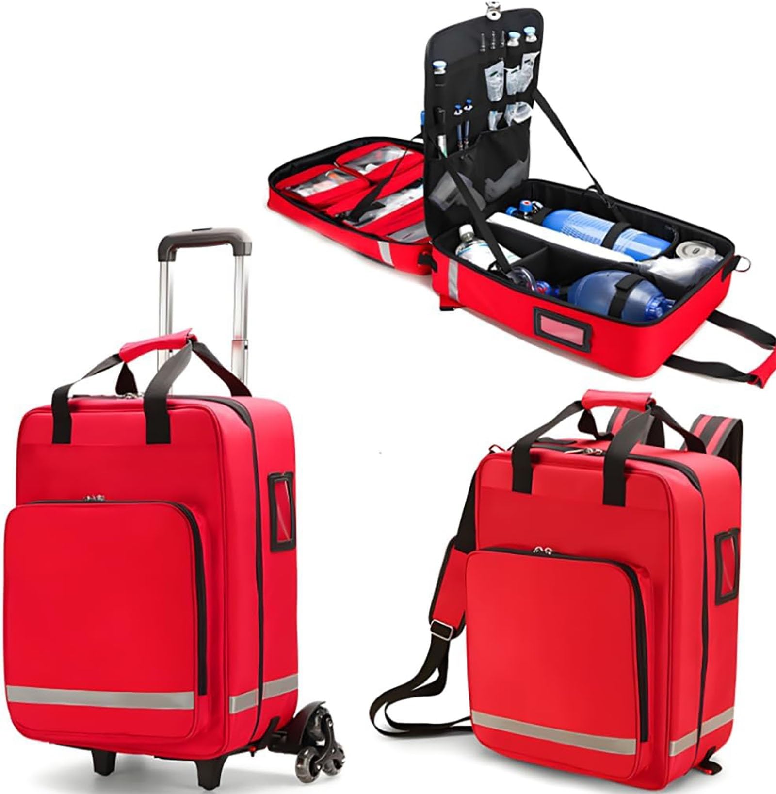 Borsa del primo soccorritore Zaino per traumi vuoto, borsa zaino medico di primo soccorso di grande capacità, con carrello staccabile, per escursioni all'aperto, zaino in spalla, campeggio, viaggio