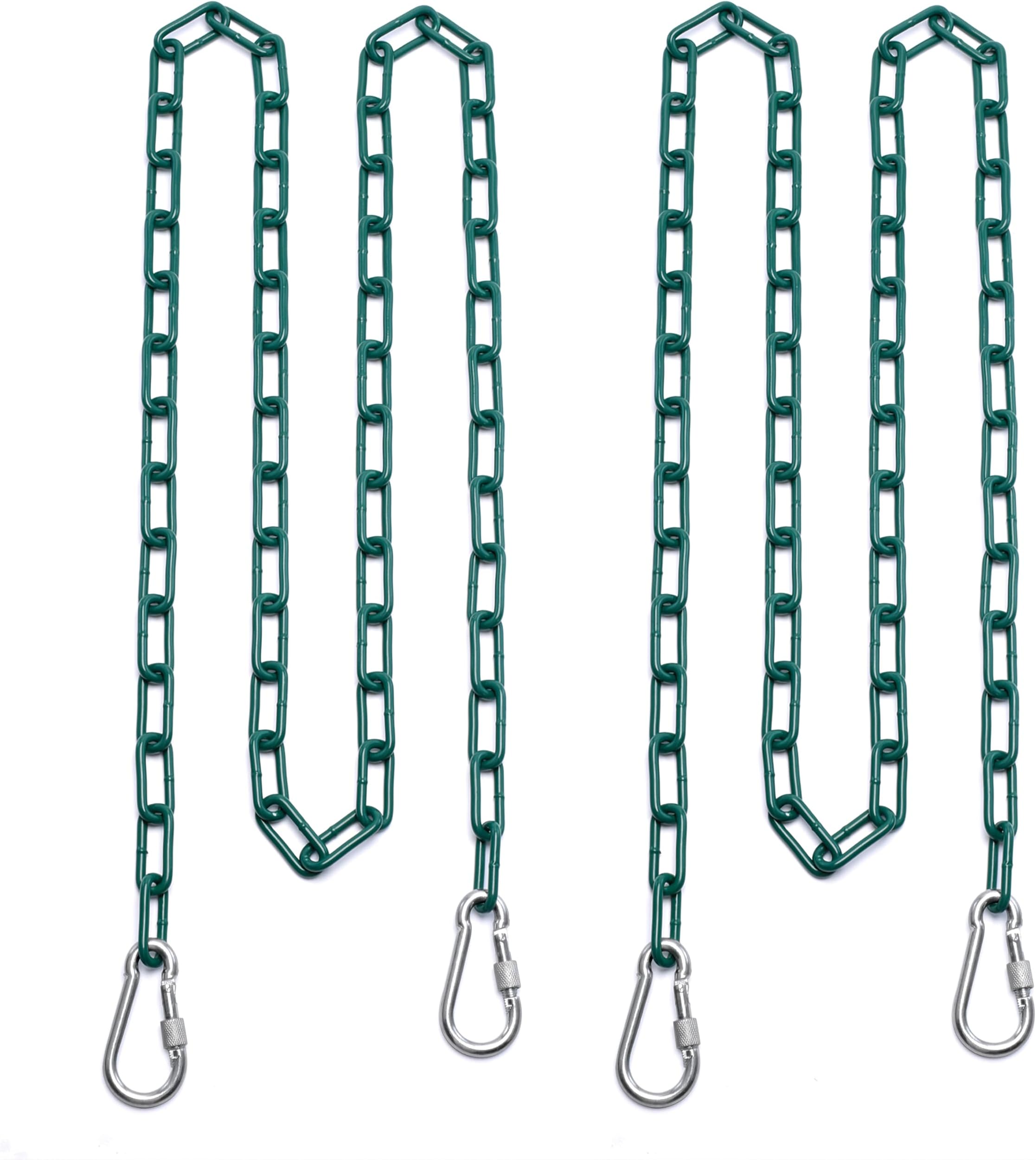 - 2 Swing Chains Heavy Duty (63") Fully Plastic Coated with 4 Free Quick Links Anti-Rust Iron Link Chains for Playground Kids Tree Swing Seat Accessories and Replacement