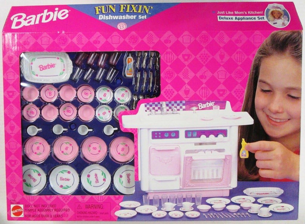 Barbie FUN FIXIN' DISHWASHER Set DELUXE APPLIANCE Playset w DISH WASHER, Dishes & MORE (1997 Arcotoys, Mattel)
