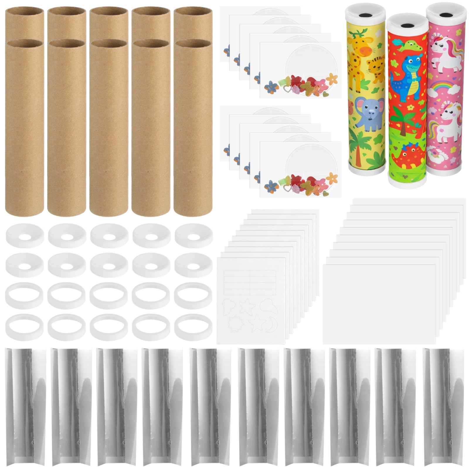 10Stück Kaleidoskop-Bastel-Set, DIY-kreatives selbstgemachtes Material, 7,5 Zoll weißes Papier, Kaleidoskop-Set für Junge Künstler zum Malen, Farben entdecken und als Party-Geschenke