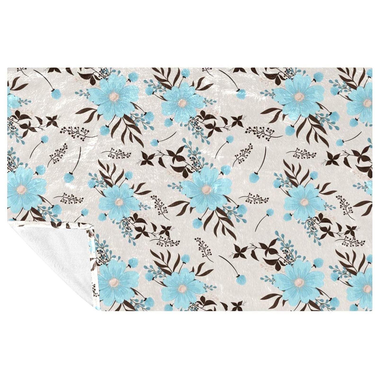 Couverture fleurie bleue 150x100 cm douce pour lit