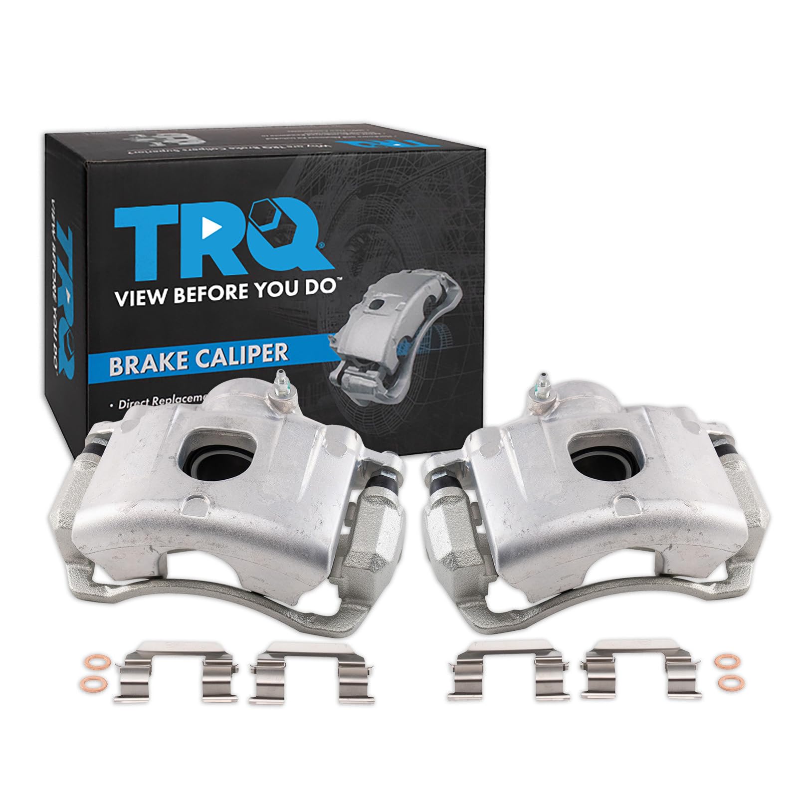 TRQ Front Brake Caliper Set Zinc Coated Brackets Hardware