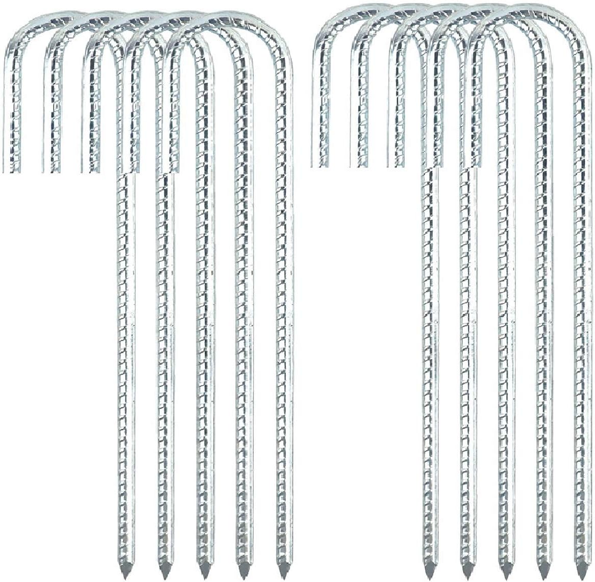 12 Inch Galvanized Rebar Tent Stakes Heavy Duty J Hook Ground Anchors, Curved Steel Plant Support Garden Stake with Chisel Point end for Fence Stakes, Canopies, Sheds, Swing Sets(10Pack, Sliver) : Patio, Lawn & Garden