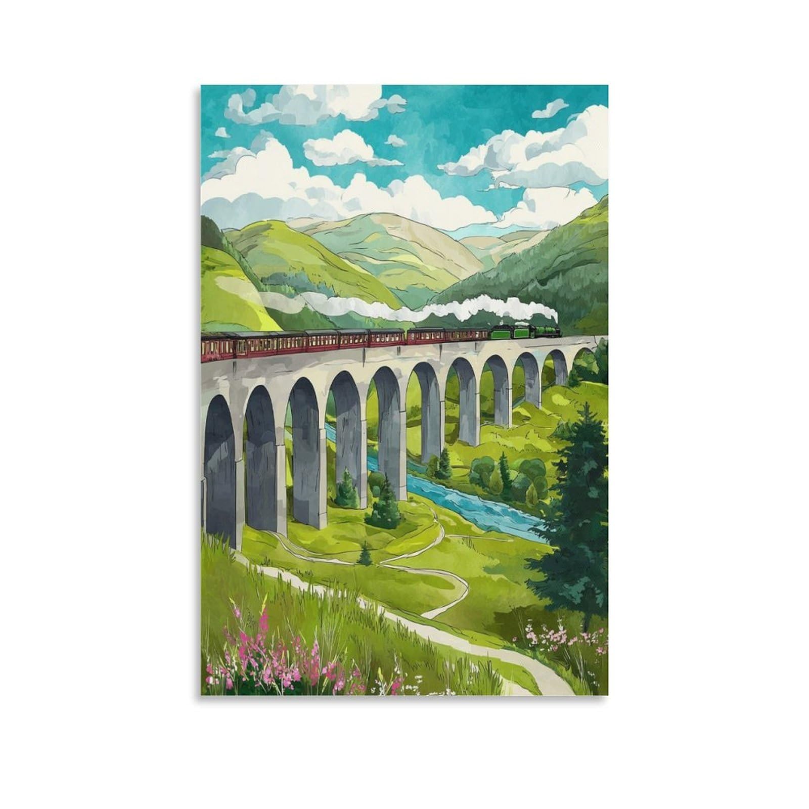 Glenfinnan Scotland 16x24inch(40x60cm) Vintage Watercolor Canvas Wall Art