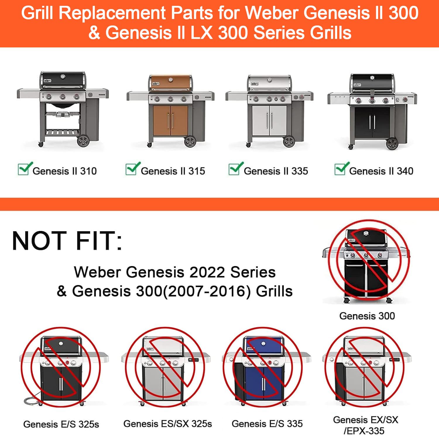 GFTIME 47,6 x 33,7 cm ruszt do grilla ze stali nierdzewnej 66095 do Weber Genesis II E-310, Genesis II LX E-340/S-340, Genesis II S-310, Genesis II 310/335, Genesis II EX315, ruszt do grilla ze stali