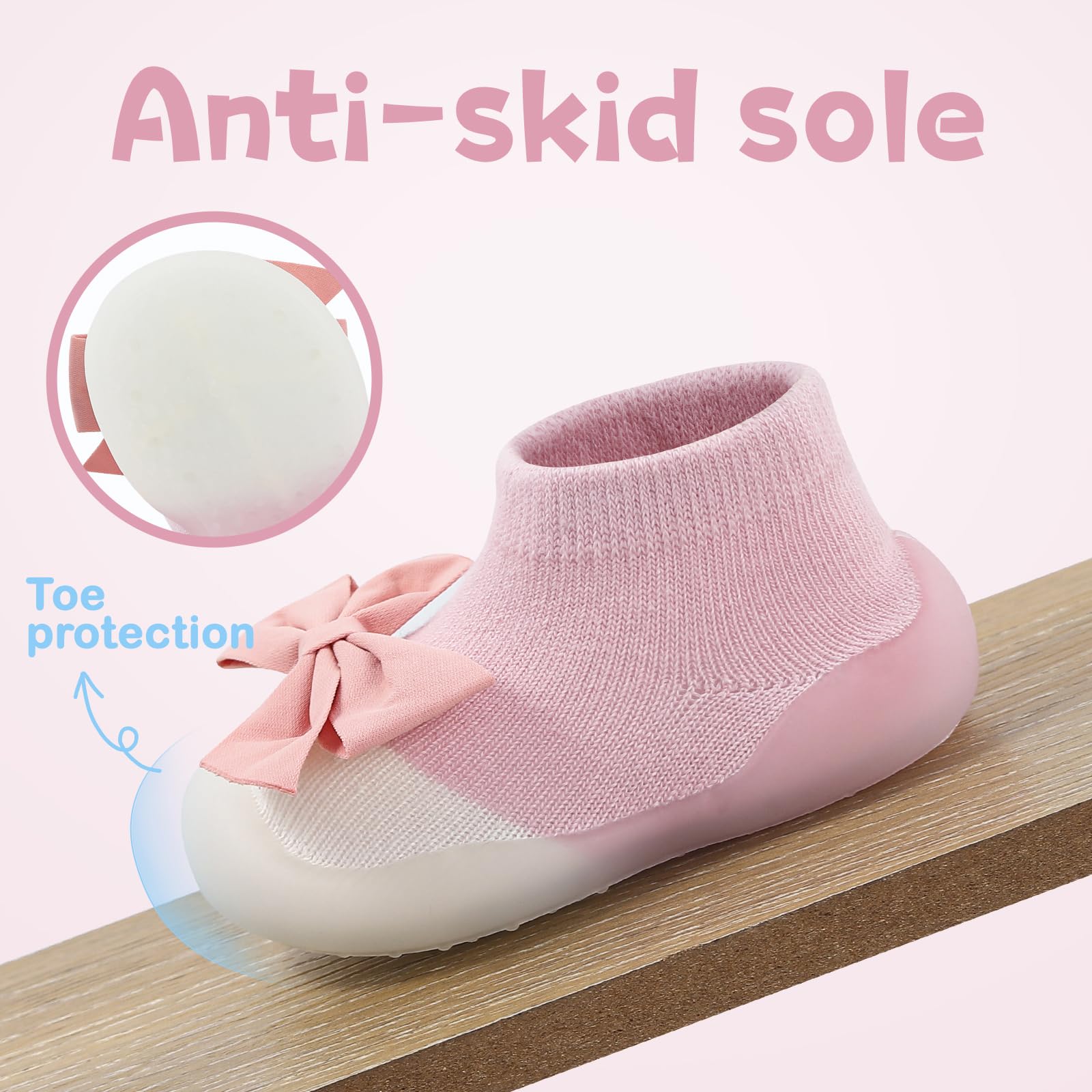 MK MATT KEELY Buty dla dziewczynek z kokardą małe skarpetki buty dziecięce buty do chodzenia boso antypoślizgowe buty do chodzenia