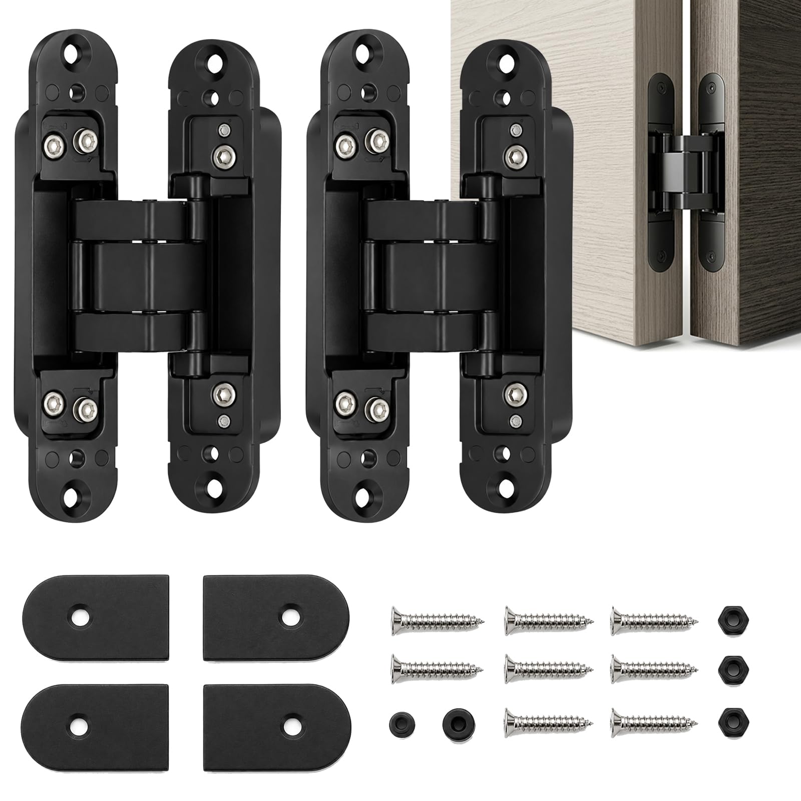Bisagras Invisibles Puertas Interiores, 2 Pzas Bisagra Oculta Ajustable 130x30mm, Pernios de Alta Resistencia Aleación de Zinc Carga 60kg, Herrajes para Puertas de Madera Paso y Dormitorio