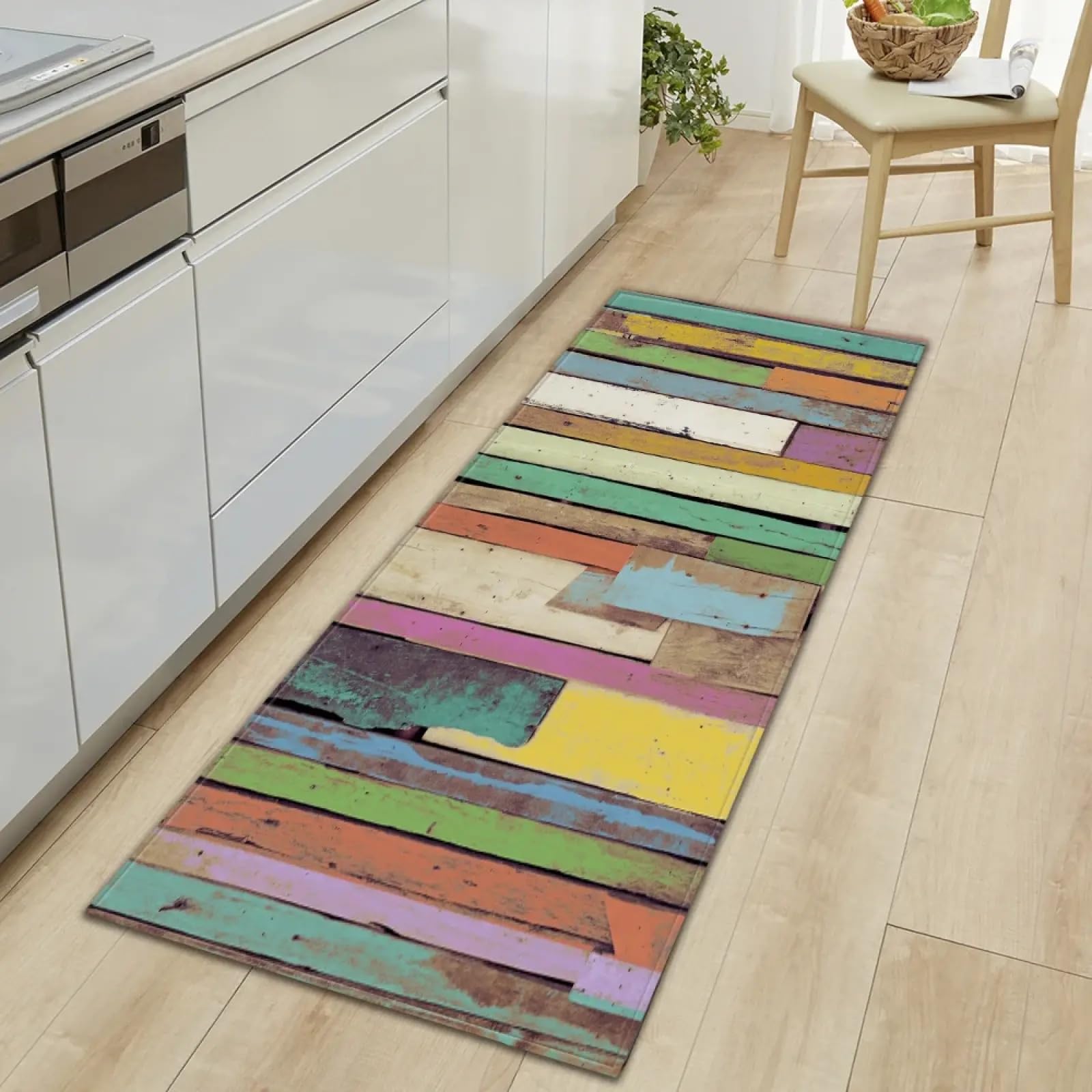 Tapis de cuisine et paillasson d'entrée grain de bois 180x200cm pour couloir de maison