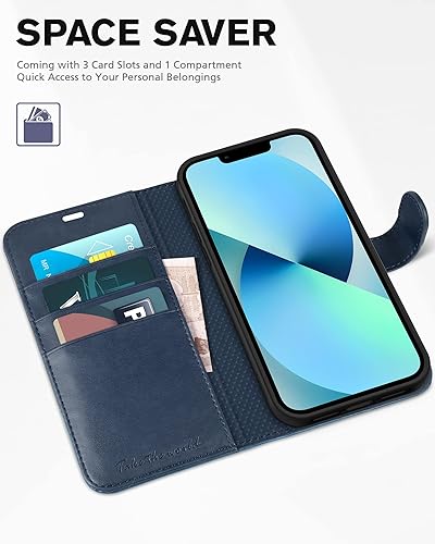 Miniatura 7 de TUCCH Funda tipo cartera para iPhone 13 de 6.1 pulgadas, Bloqueo RFID Ranura para tarjeta Carcasa protectora interior de TPU, funda magnética de