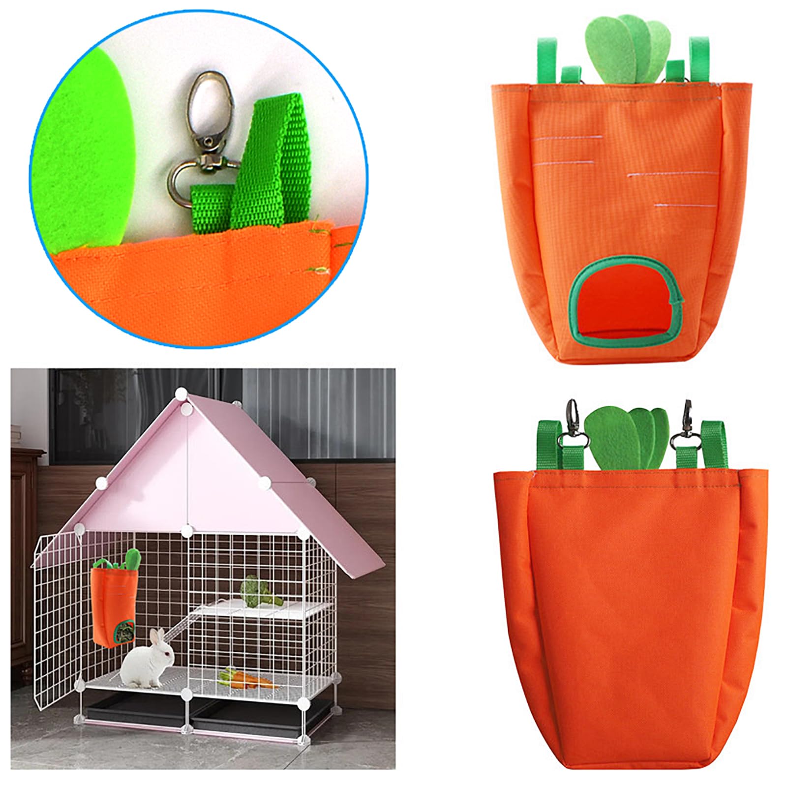 GKYZBB Rabbit Hay Feeder Bag for Cage Guinea Pig Timothy Hay Dispenser Storage Manger Hanging Large Less Waste for Bunny (Carrot) - image 4