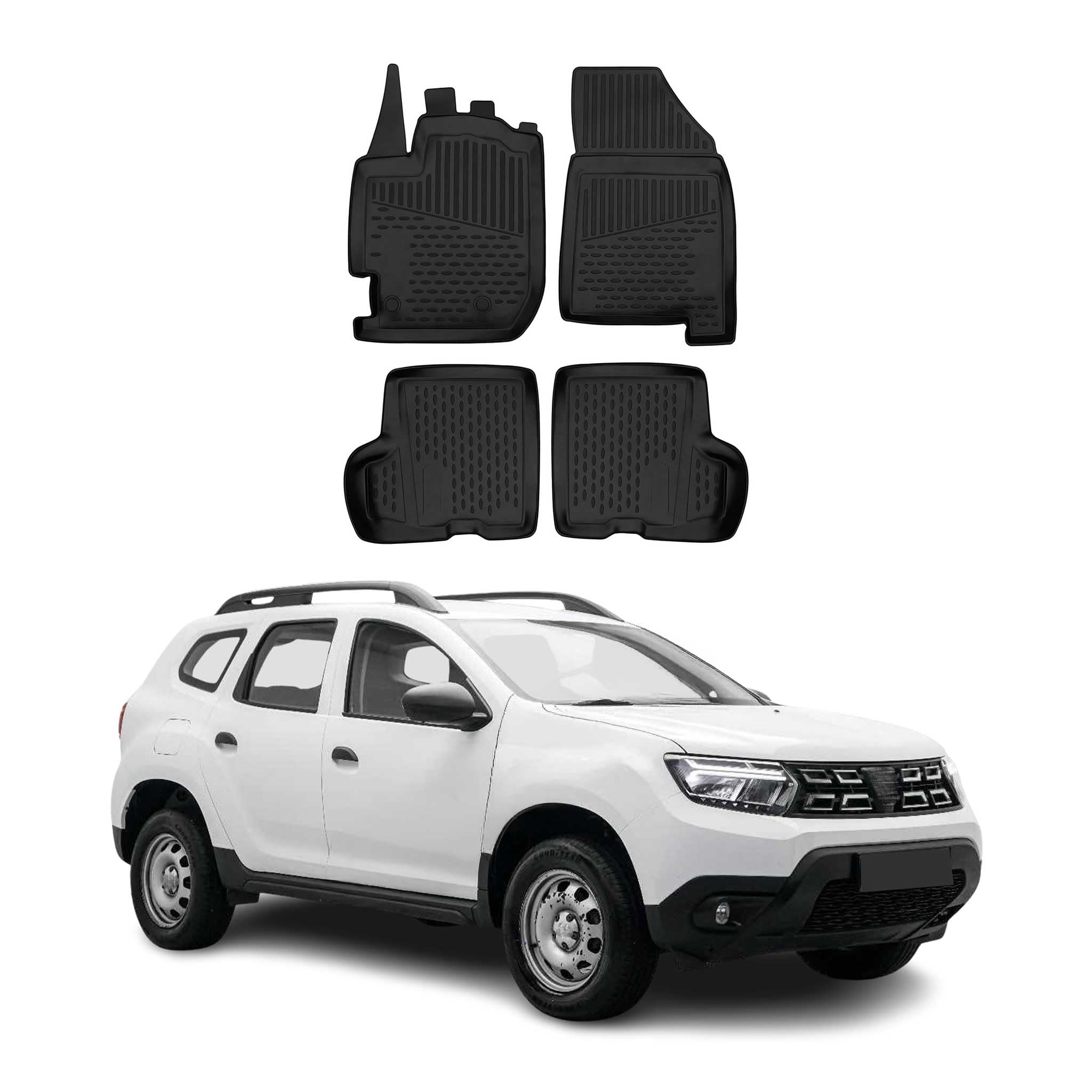 OMAC Dywaniki Gumowe Dywaniki Pasujące do Dacia Duster 2017-2024 TPE Dywaniki Samochodowe Czarny 4X