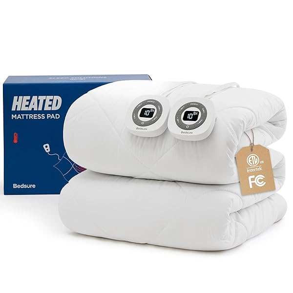 Bedsure Heated Mattress Pad Queen - Bed Warmer with Memory & Preheat Functions, 12-Hour Auto Off & 10 Heat Settings, Dual Controllers, Fast Heating, Brushed Electric Mattress Pad Queen, 60"x80"