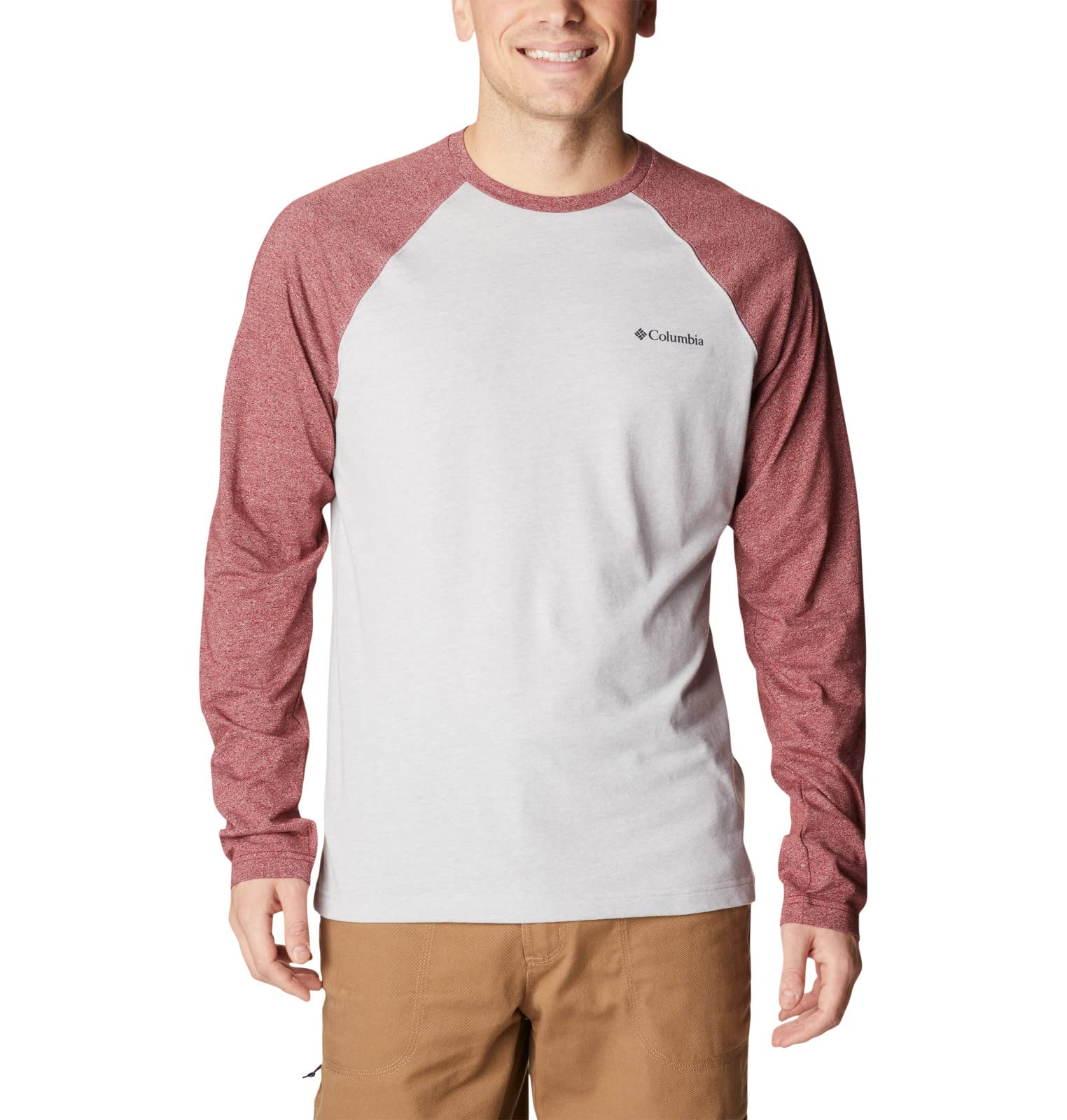 Columbia Men's Thistletown Hills Raglan Tee, Colm Grey Heather/Red Jasper Heather, 3X Tall