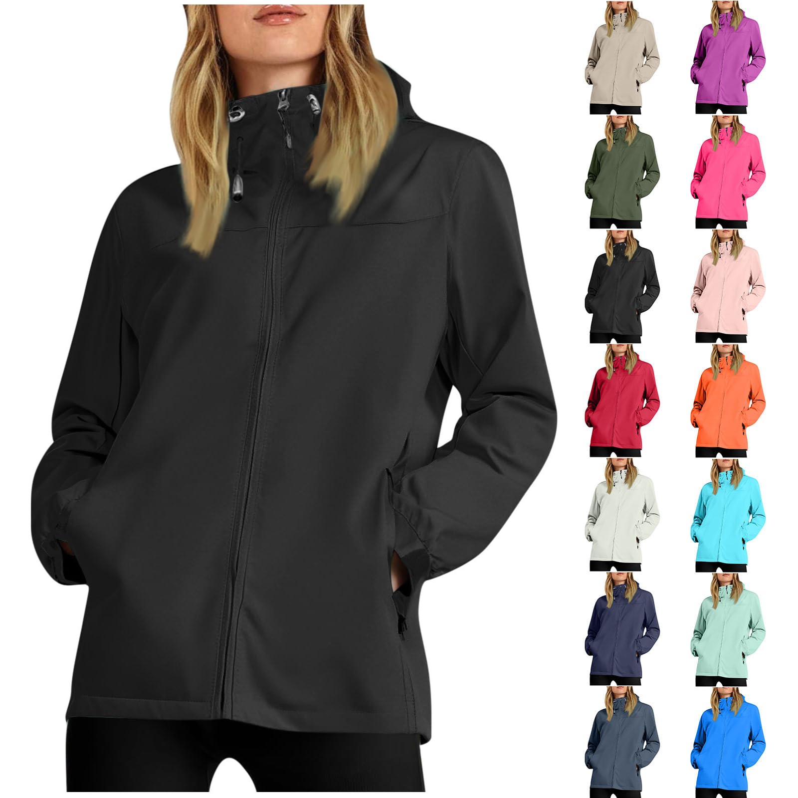 Plus Size Rain Jacket Women Waterproof Hooded Raincoats Travel Hiking Rain Coat Packable Windbreaker with Pockets — view 10