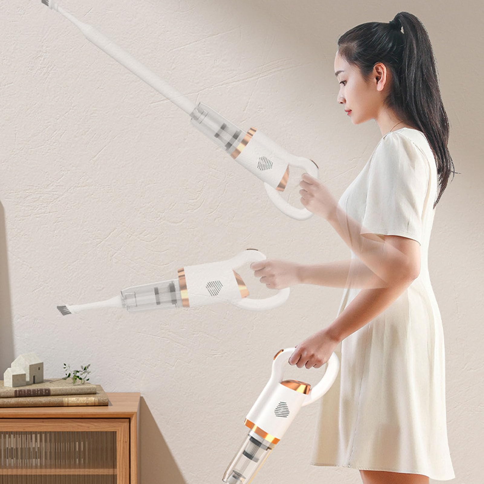 Powerful Stick Vacuum, Highly Efficient Cordless Vacuum Cleaner 2 in 1 Quiet Rechargeable Handheld Upright Cleaner with Floor Brush, for Home, Office