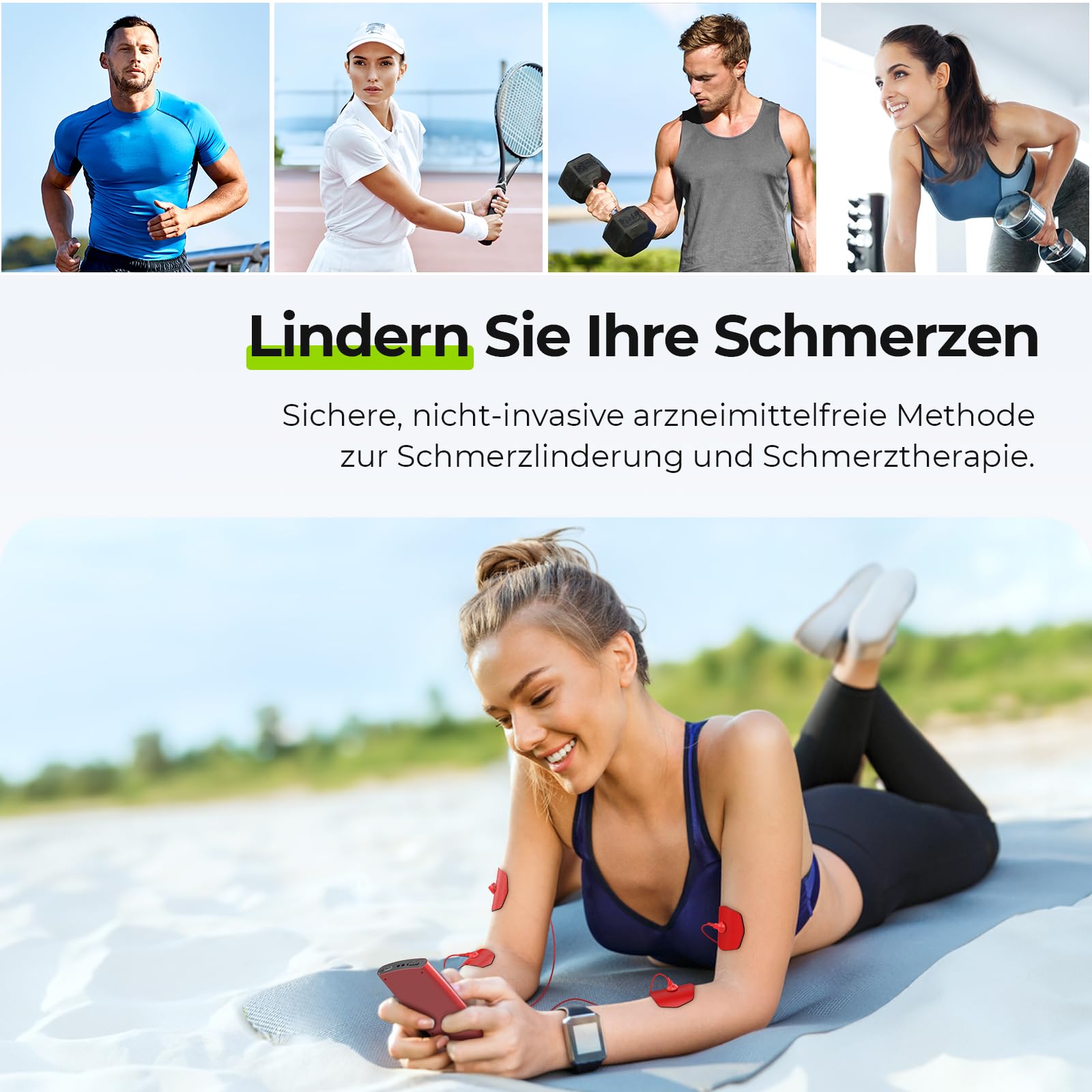 AUVON 24 Modi TENS Gerät gegen Schmerzen, 12 Stück Premium Elektroden Pads | Wiederaufladbares Reizstromgerät, medikamentenfrei Schmerzlinderung für Schulter, unteren Rücken und Muskel, EVA Tragetasche