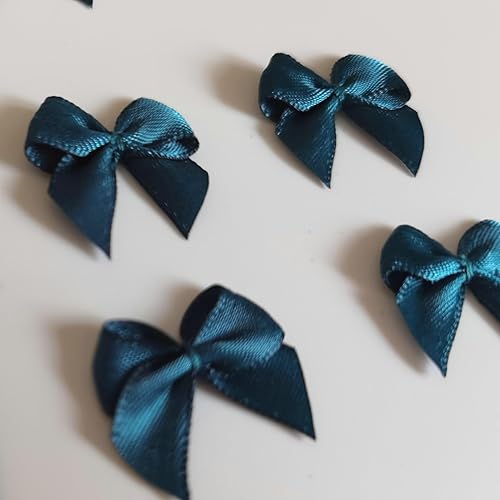 Miniatura 7 de 50 mini lazos de 1.6 pulgadas para manualidades, lazos de satén de pavo real, apliques de regalo para decoración de Navidad (pavo real)