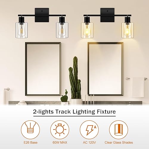Miniatura 4 de Luminaria de riel, moderna lámpara de cocina con pantalla de cristal, luces LED giratorias de 2 luces, apliques de pared semiempotrados para