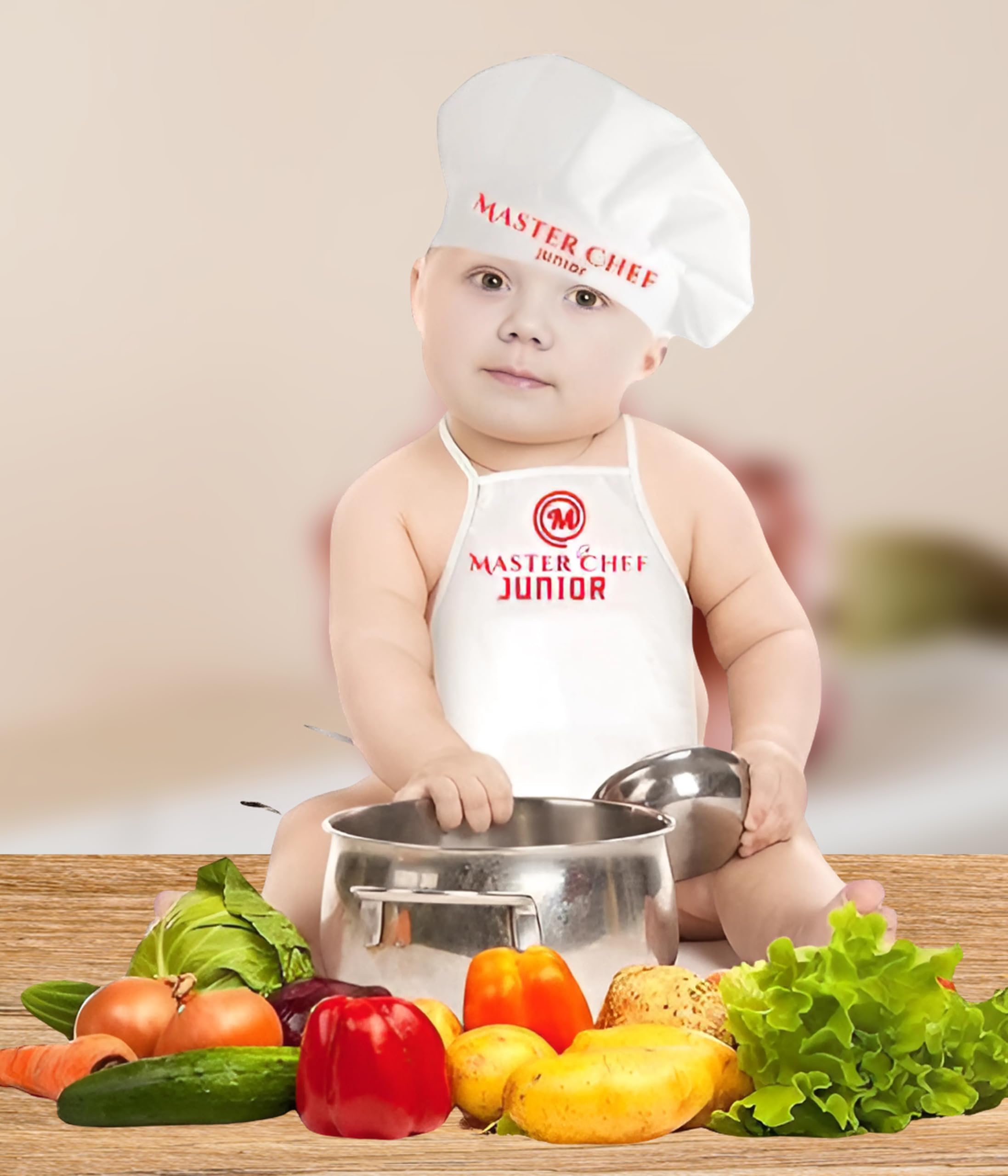 Maasuryakala Baby Chief Polycotton Little Helper Apron and Chef Cap Set for Photo-shoots, Fun, Activity for Baby