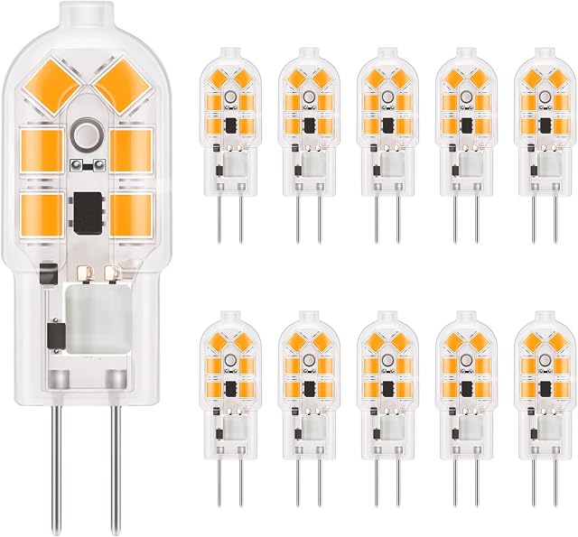 DiCUNO G4 LED Light Bulbs, 1.5W 12V 20W Halogen, 180LM, Warm White 2700K, CRI98, G4 Mini Capsule Non-dimmable Bulbs for Home Lighting, 10 Packs