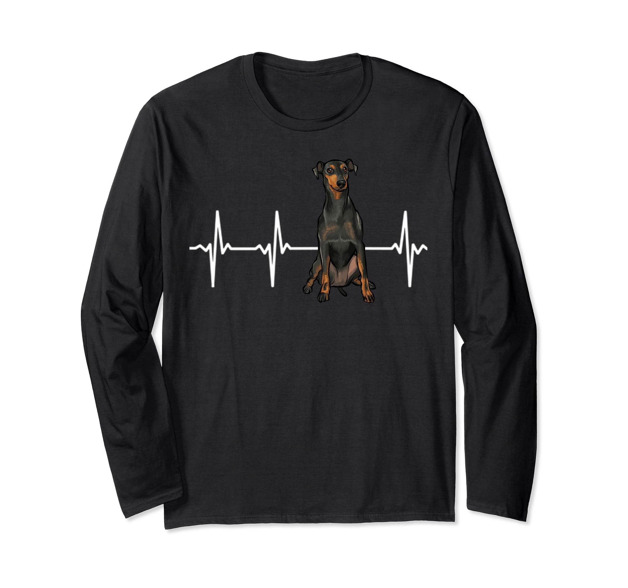 Manchester Terrier Heartbeat Dog Lover Long Sleeve T-Shirt, Black