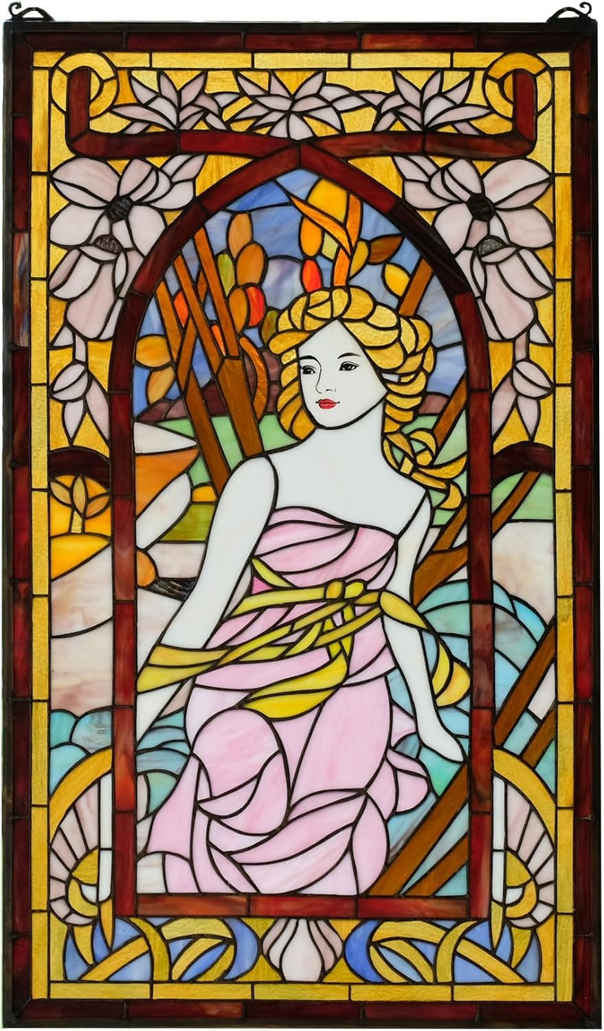 20" x 34" Alphonse Mucha Art. The Times of The Day: Morning Awakening, Hanging Stained Glass Window Panel