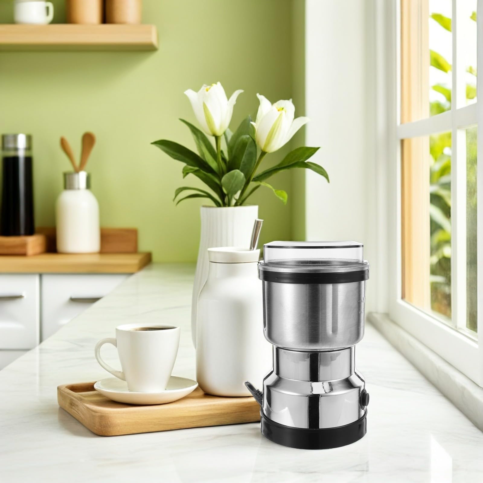 Beaupretty Molinillo de Granos para Cocina Motor Potente y 6 Cuchillas de Acero Inoxidable, Capacidad de 500 Ml, Fácil de Limpiar, Adecuado para Encimera y Viaje