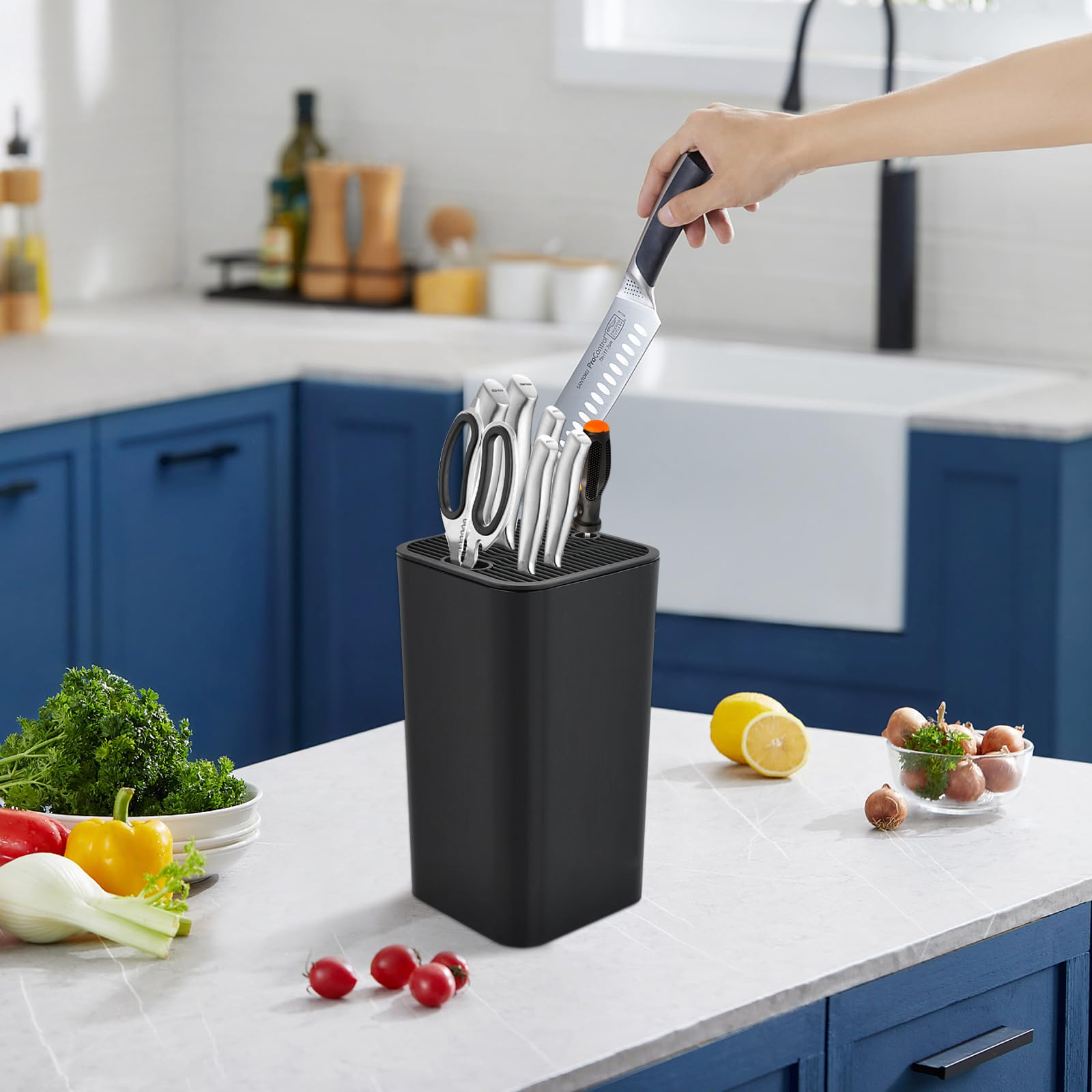 Portacoltelli Universale In Setola - Ceppo Per Coltelli Da Cucina, Nero, 30 Cm, Organizzatore Salvaspazio - Foto 4