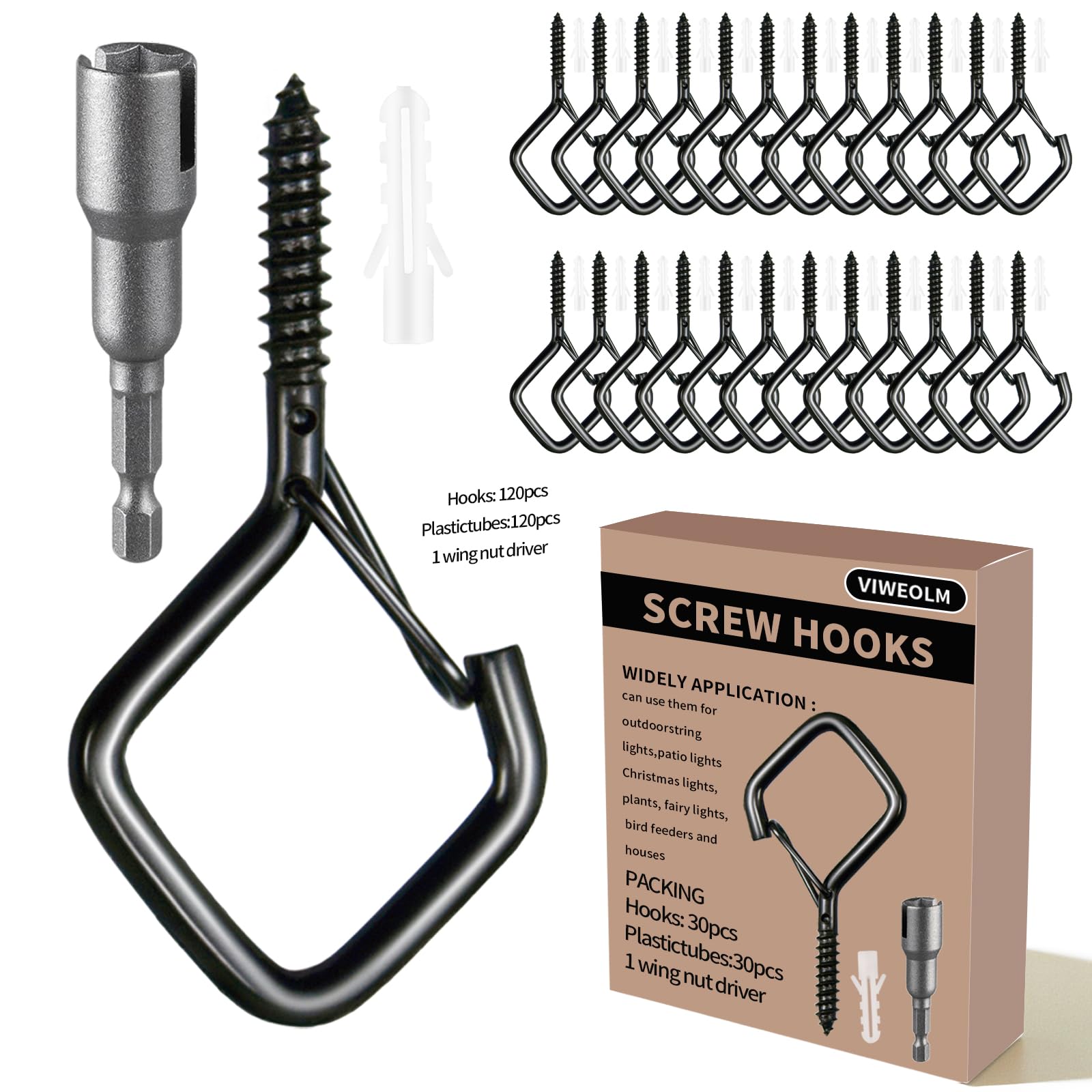 Viweolm 30 Pcs Black Eye Hooks Screw Heavy Duty,Ceiling Hooks for Hanging Plants,String Lights,Cup,Wind Chime,Bird Feeders. Plant Hanger Indoor&