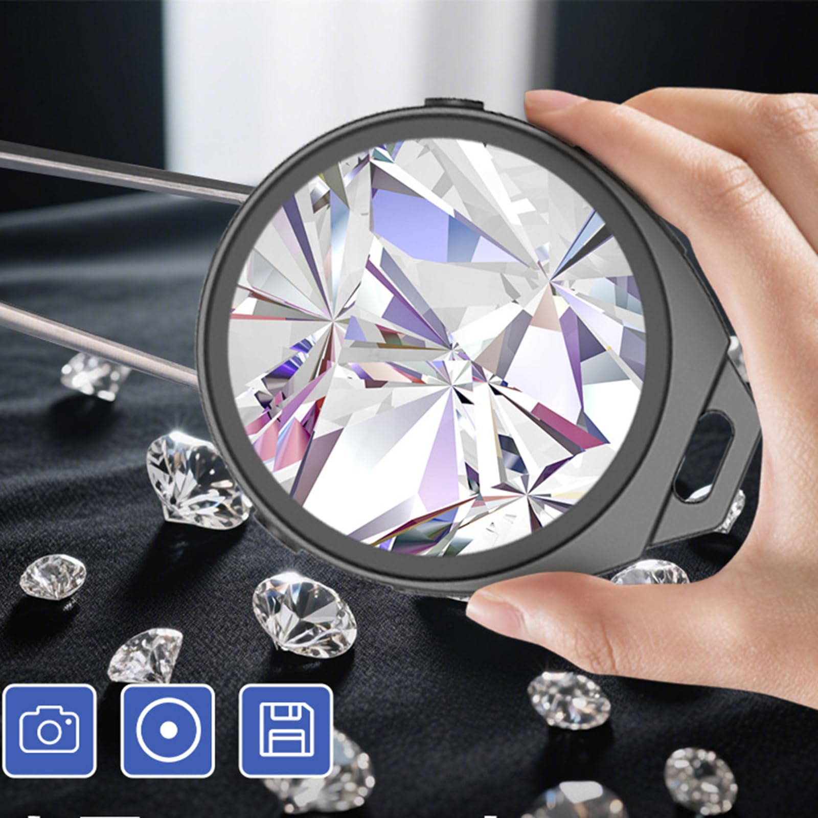 Anti-Funnel Microscope Magnifying Glass, 10X 13X 15X Mini Mikroskop Lupe mit 2 Farben Licht, 32GB Taschenmikroskop mit Fotografie & Videoaufzeichnung, Wiederaufladbares Lupe für Elektronik, Lesen