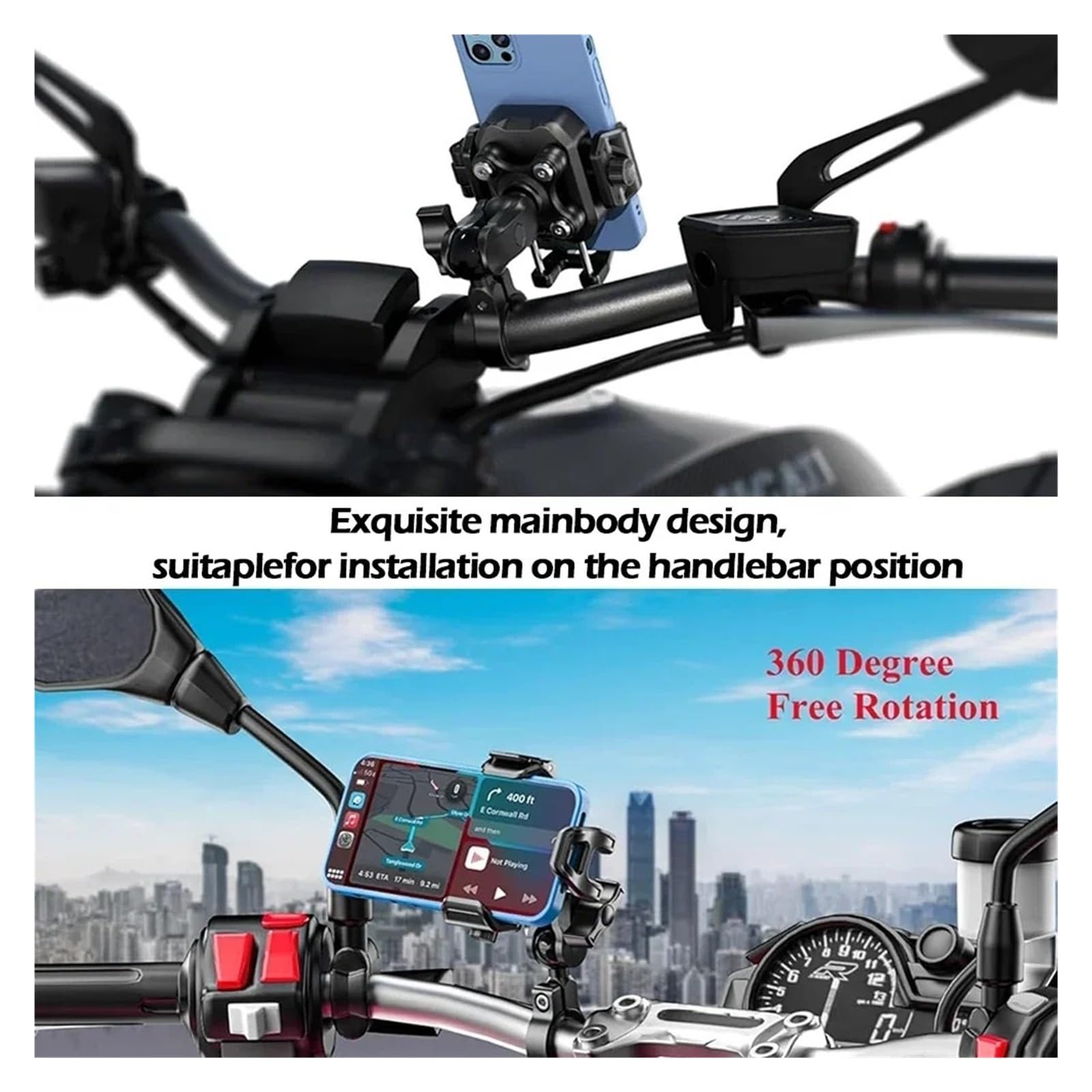 Support Telephone Velo Moto Support Téléphone pour Moto avec Amortisseur Vibrations pour Vélo Scooter VTT Navigation pour Smartphones 5,4 À 7,2 Pouces(M33-C1)
