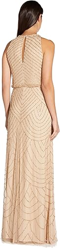 Vista 3 de Adrianna Papell Vestido tipo blusón con cuentas estilo halter Art Deco para mujer