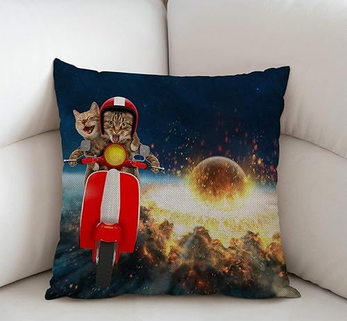 Miniatura 2 de Swono Two Funny Cats are Driving a Moped - Funda de cojín de lino y algodón, funda de cojín decorativa para el hogar, oficina, para sofá, sala de