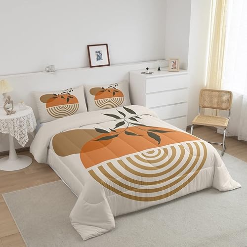 Miniatura 2 de Juego de ropa de cama tamaño Queen con diseño de hojas bohemias para niñas, niños, adolescentes, mujeres, abstracto, exótico, geométrico, moderno,