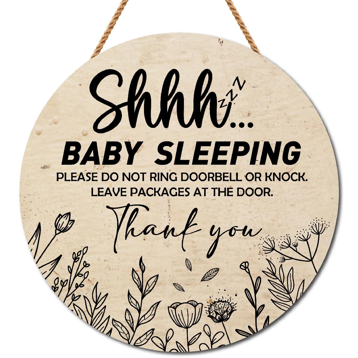Gwisml Baby Sleeping Sign for Front Door,Please Do Not Knock Or Ring Doorbell Wood Sign,No Soliciting Sleeping Baby Wood sign for House Nursery Door Knob Decor 2