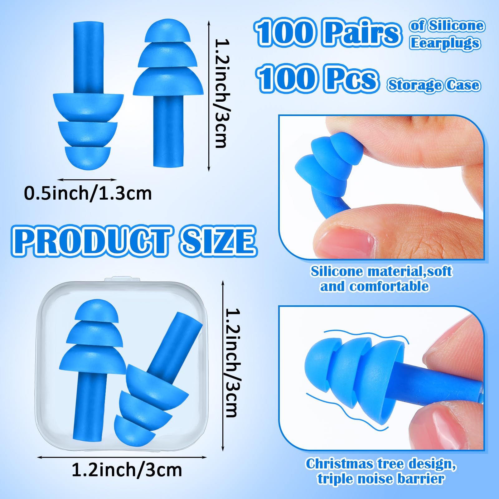 TrelaCo 100 paia di tappi per le orecchie per dormire, con cancellazione del rumore, riutilizzabili, in custodia di plastica, in morbido silicone, tappi per le orecchie impermeabili per dormire,
