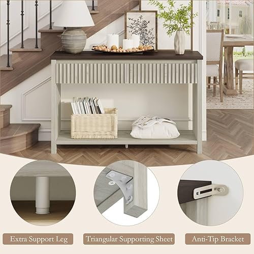 Miniatura 5 de BON AUGURE Mesa de entrada con almacenamiento, mesa consola de 47 pulgadas con 2 cajones, mesas consola de sofá de dos niveles para sala de estar,