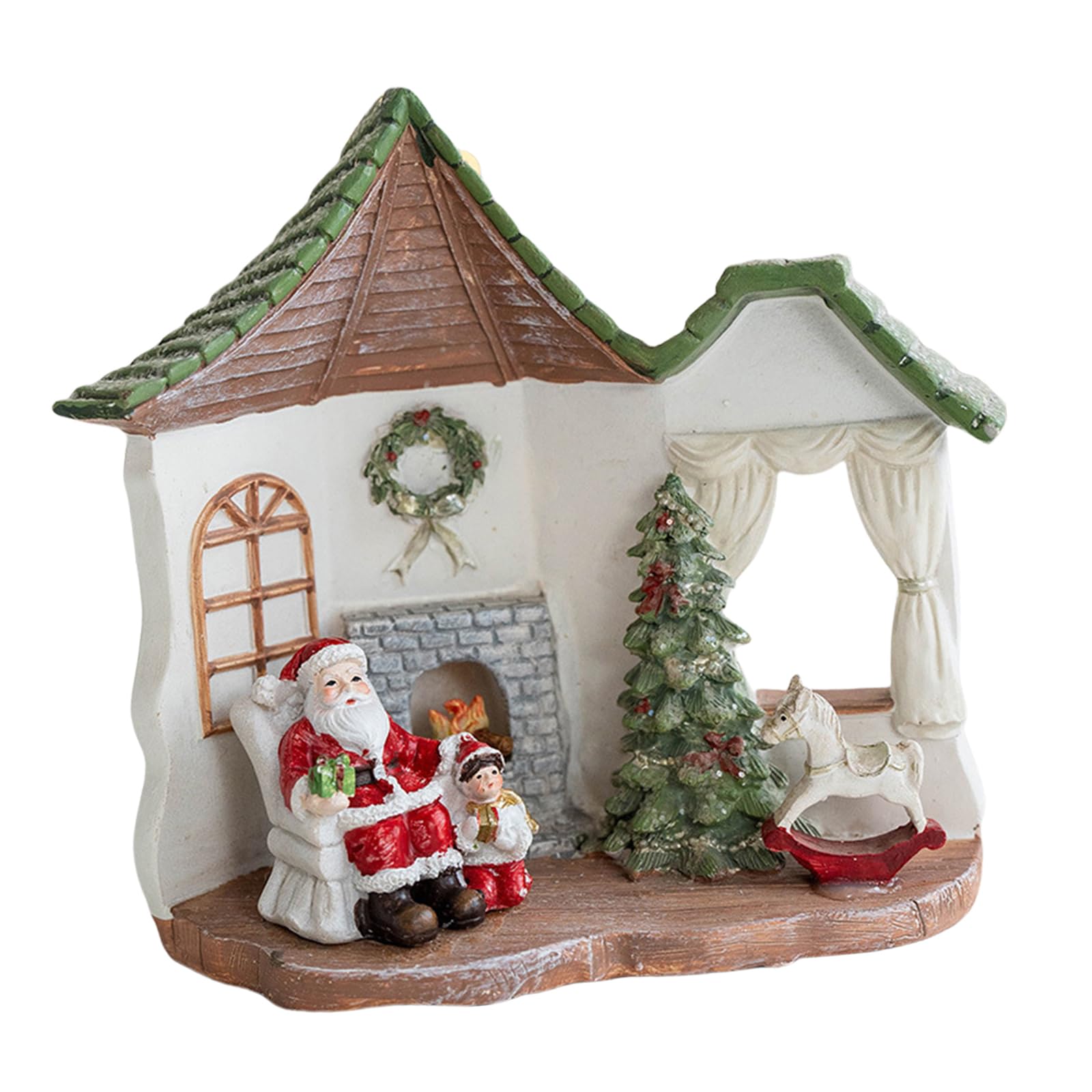 Yhplxyuus Intricate Resin Christmas Tree/House Display Statue Festival Tabletop Decoration Hand Painted Ornament Party Supplies Desk Embellishment