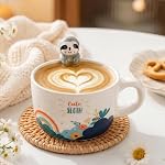 12oz Cute 3D Rabbit Ceramic Coffee Mug | Cute Animal Figurine on Rim, Kawaii Novelty Easter Cup, Easter Birthday Gifts, Microwave Dishwasher Safe